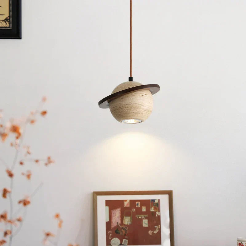 Afralia™ LED Pendant Lights Wood Home Decor Yellow Stone Globe Hanging Lamp