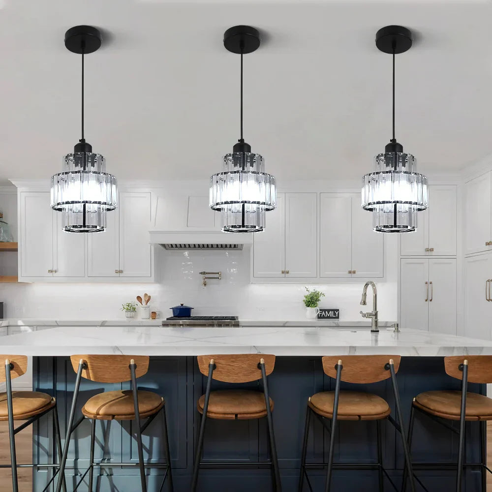 Mini Gold/Black Crystal Pendant Light: Modern Luxury Ceiling Hanging Lamp for Dining Room