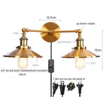 Vintage Gold Industrial Wall Lights with Pull Chain Switch and 2 Heads