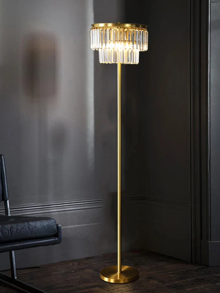 All Brass Crystal Floor Lamp Gold Luxury Decor Living Room Lighting
