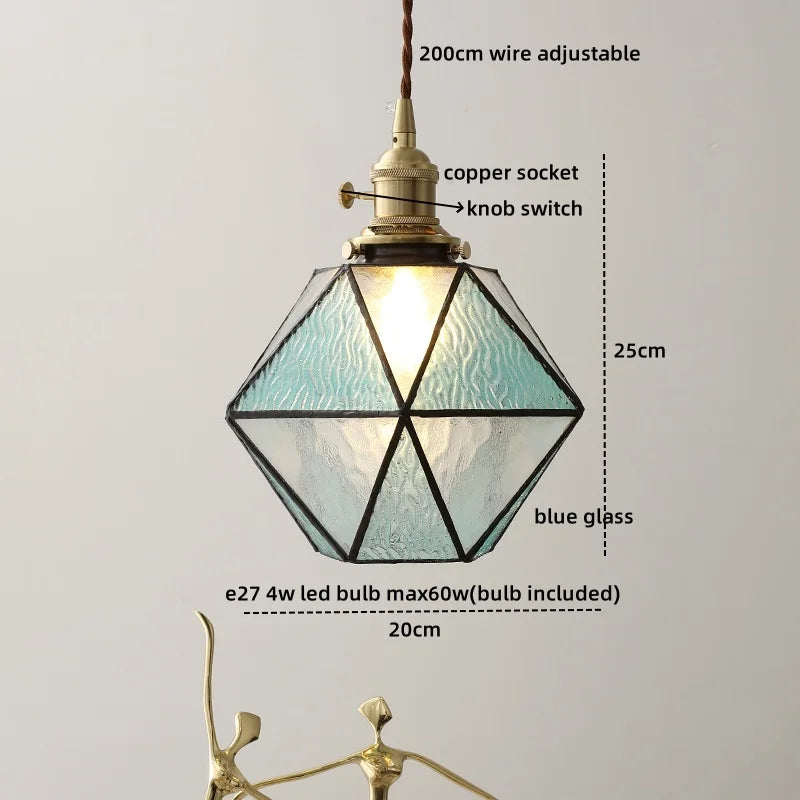 Amber Glass LED Pendant Light - Nordic Modern Copper Suspension Luminaire for Home
