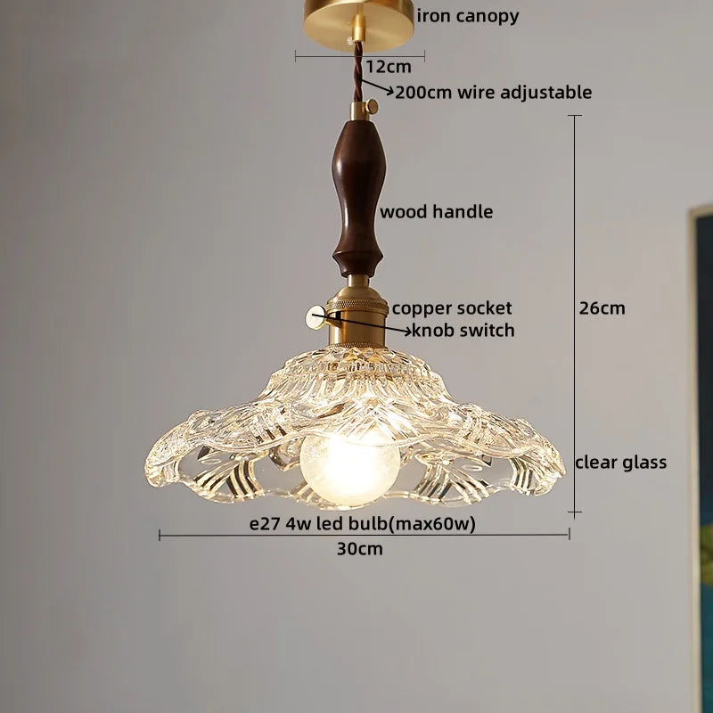 Clear Glass Pendant Lamp Japanese Style LED Hanging Lights