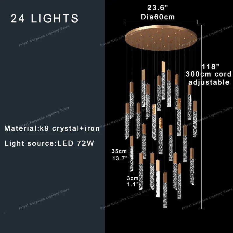 Crystal Circular Staircase Chandelier for Villa Duplex Foyer Decoration