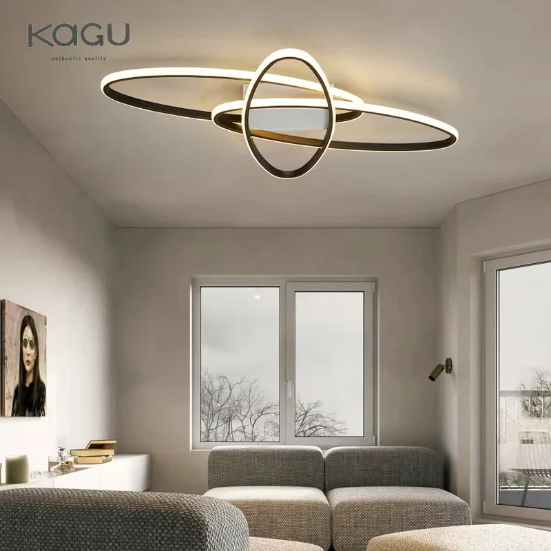 Oval Black LED Ceiling Light for Living Room, Bedroom, Kitchen, and Study