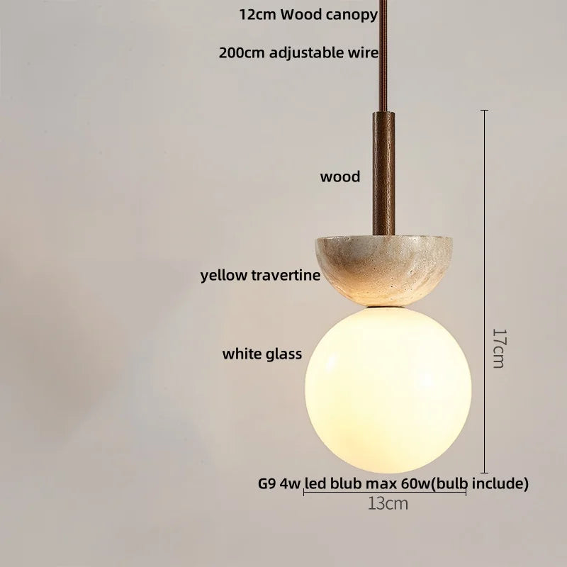 Wabi Sabi LED Pendant Lights Brown Wood Stone Yellow Travertine Hang Lamp