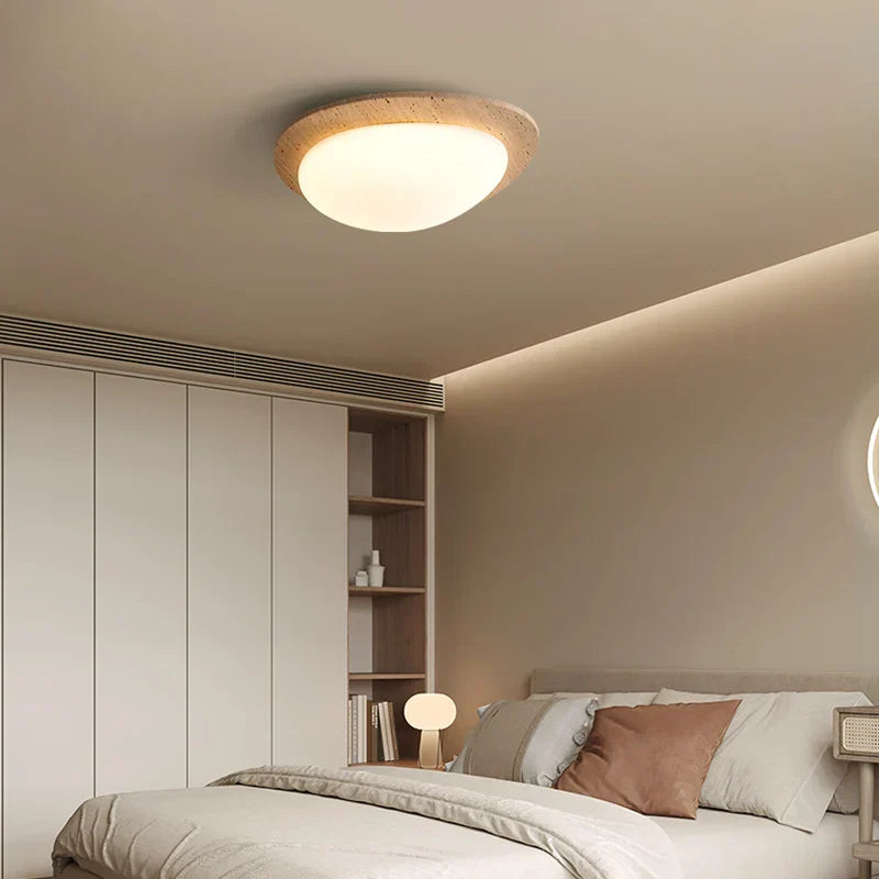 White LED Ceiling Light Fixture | Wabi Sabi Yellow Cave Stone Decor