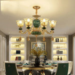 LED Crystal Ceramic Retro Ceiling Chandelier European Style Luxury Lamp
