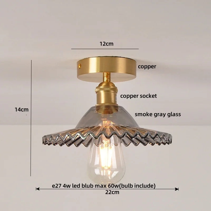 Smoke Gray Glass LED Ceiling Light - Modern Nordic Style