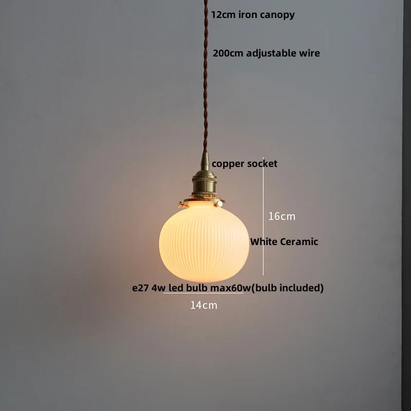 White Glass Copper LED Pendant Lights - Modern Nordic Kitchen Bar Lamp