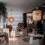 Bamboo Lantern Pendant: Handmade Fabric Shade for Elegant Hotel and Restaurant Lighting