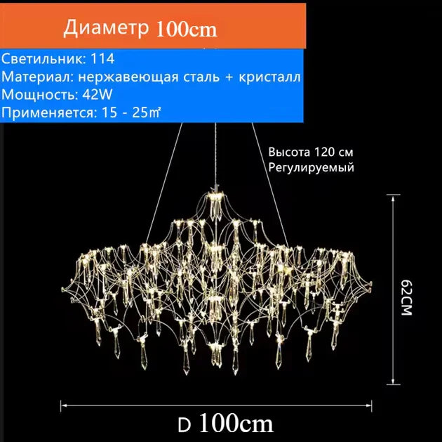 Starry Crystal Chandelier Ceiling Light Luxury Modern Living Room Bedroom Restaurant