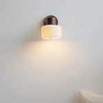 Walnut Wood LED Wall Sconce, Nordic Modern Bathroom Mirror Light, White Ceramic Rotate