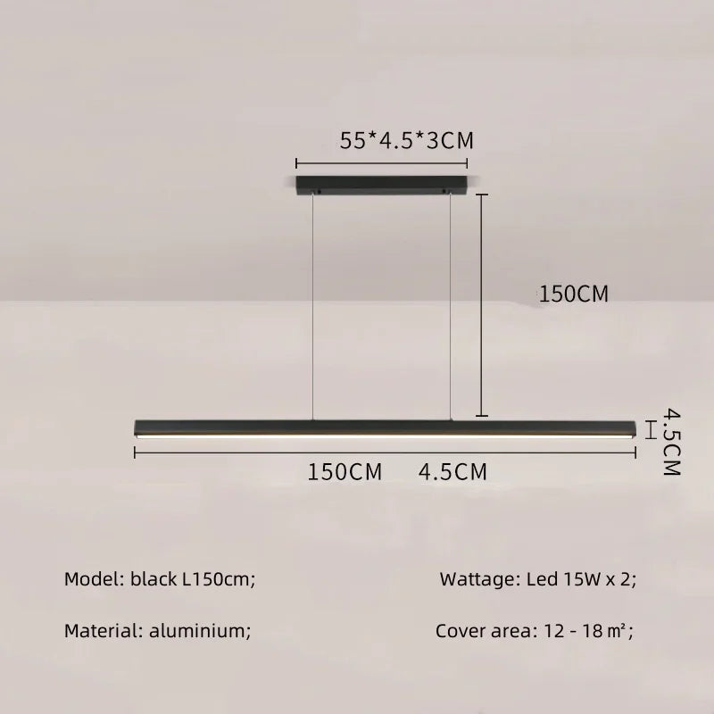 Modern Straight Pendant LED Light - Minimalist Painted Aluminium Chandelier