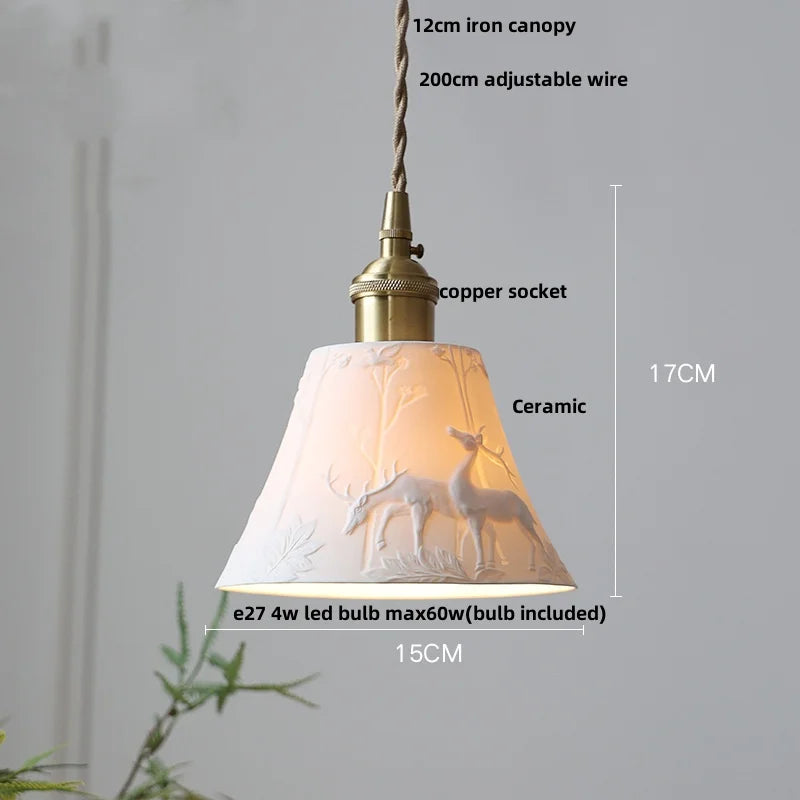 Wood Glass LED Pendant Lights Adjustable Modern Hanging Lamp