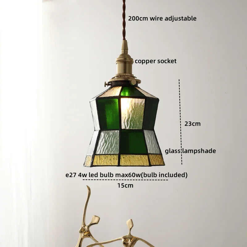 Amber Glass LED Pendant Light - Nordic Modern Copper Suspension Luminaire for Home