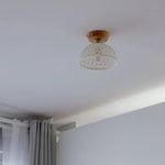 White Ceramic LED Ceiling Lamp Wood Ash Nordic Modern Copper Light