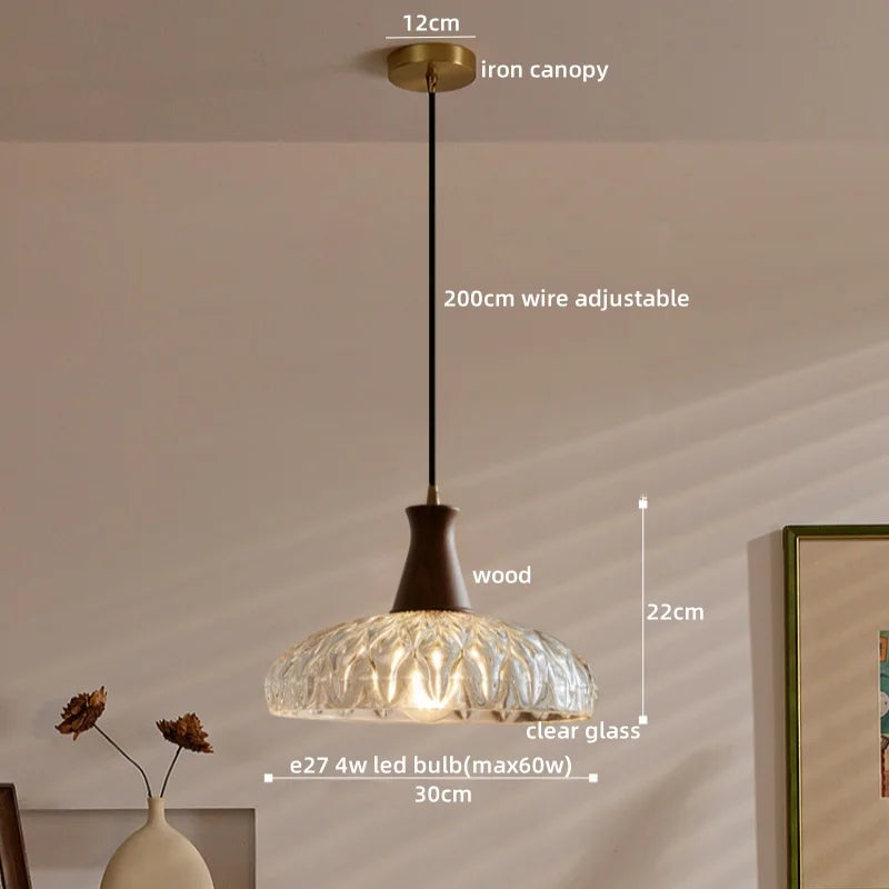 Modern LED Pendant Lights Glass Wood Suspension Luminaire
