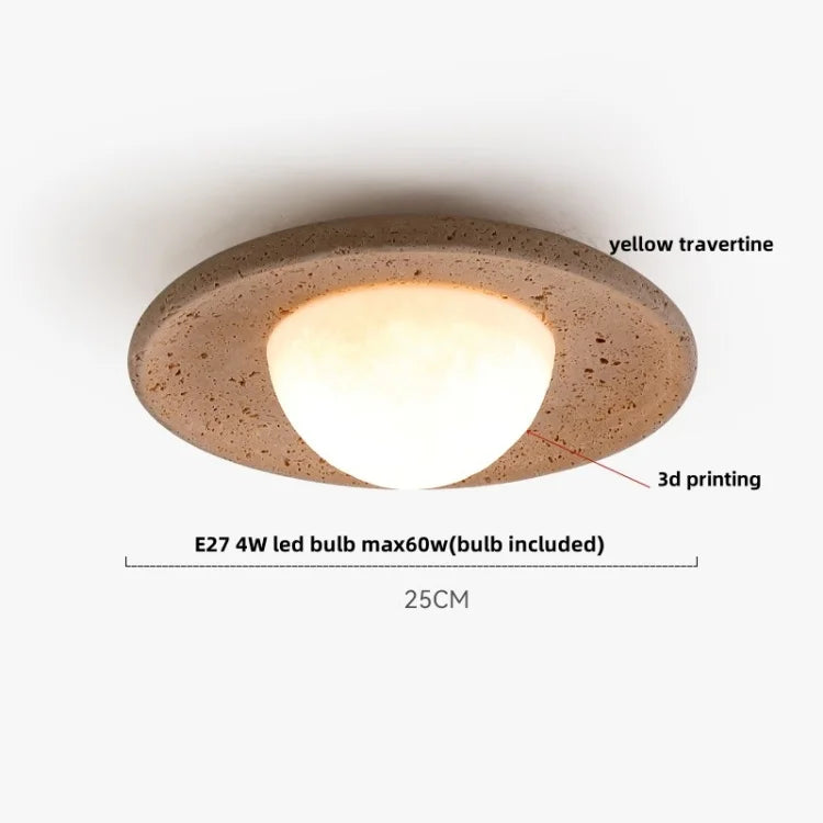 Acrylic LED Ceiling Lamp Yellow Travertine Wood Canopy Wabi Sabi Style