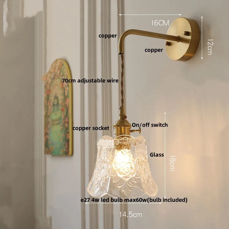 Nordic Glass Wall Lights LED Sconce Pull Chain Switch Adjustable Wire Bedside Lamp