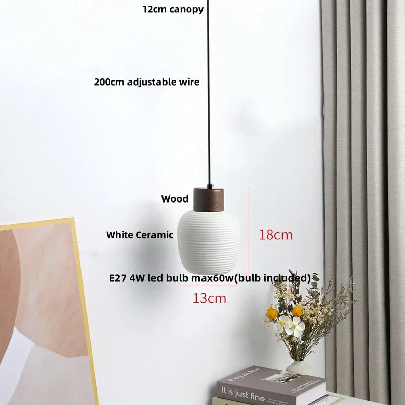 Wood & Ceramic Pendant Lights for Kitchen Dining Room Decor