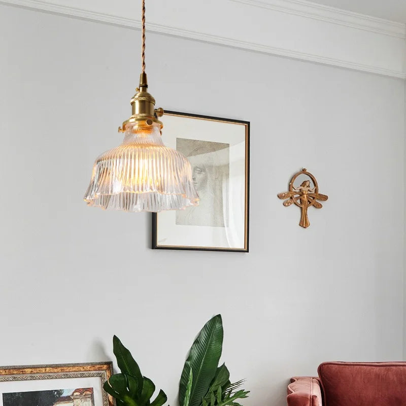 Clear Glass LED Pendant Lights with Copper Knob Switch for Dining Room