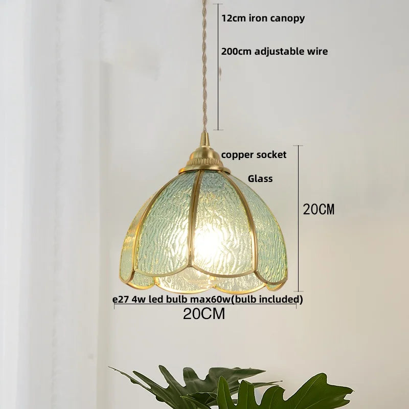 Afralia™ Glass LED Pendant Light Fixture Coffee Kitchen Loft Vintage Copper Hang Lamp