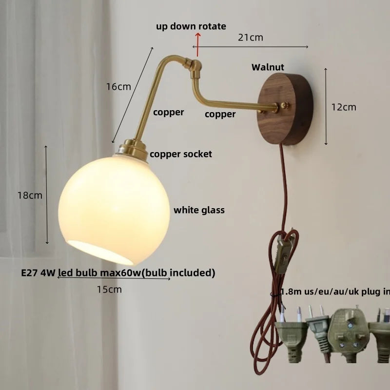 Copper Glass Wall Sconce Amber LED Rotate Modern Bathroom Mirror Light