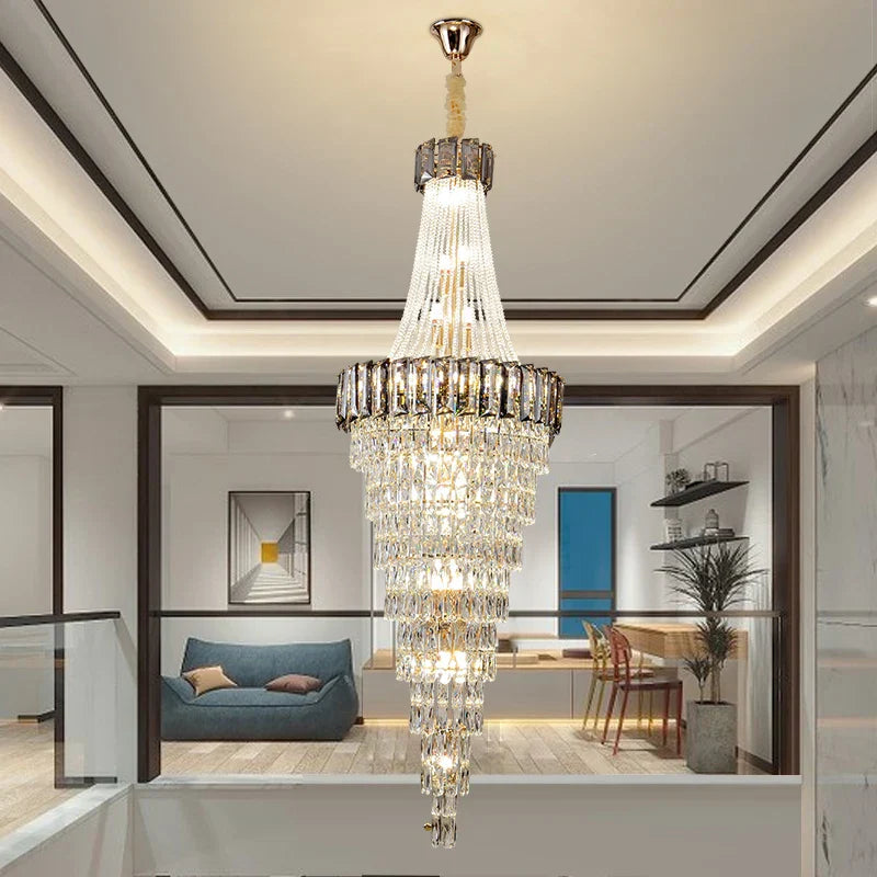 Crystal Chandelier: High-End Duplex & Spiral Staircase Light for Luxury Living Spaces