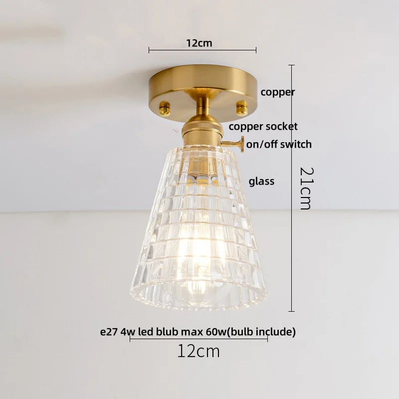 LED Copper Switch Ceiling Lamp Clear Glass Modern Home Decor