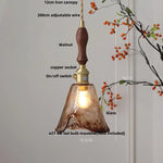 Wood Amber Glass LED Pendant Light Fixture - Nordic Modern Hanging Lamp