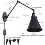 Vintage Iron Gold LED Wall Lamp with Long Arm and Pull Chain Switch