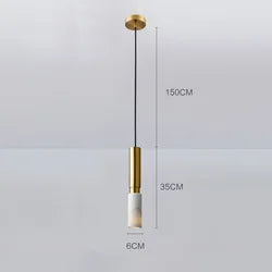 Long Tube Marble Ceiling Chandelier LED Pendant Light