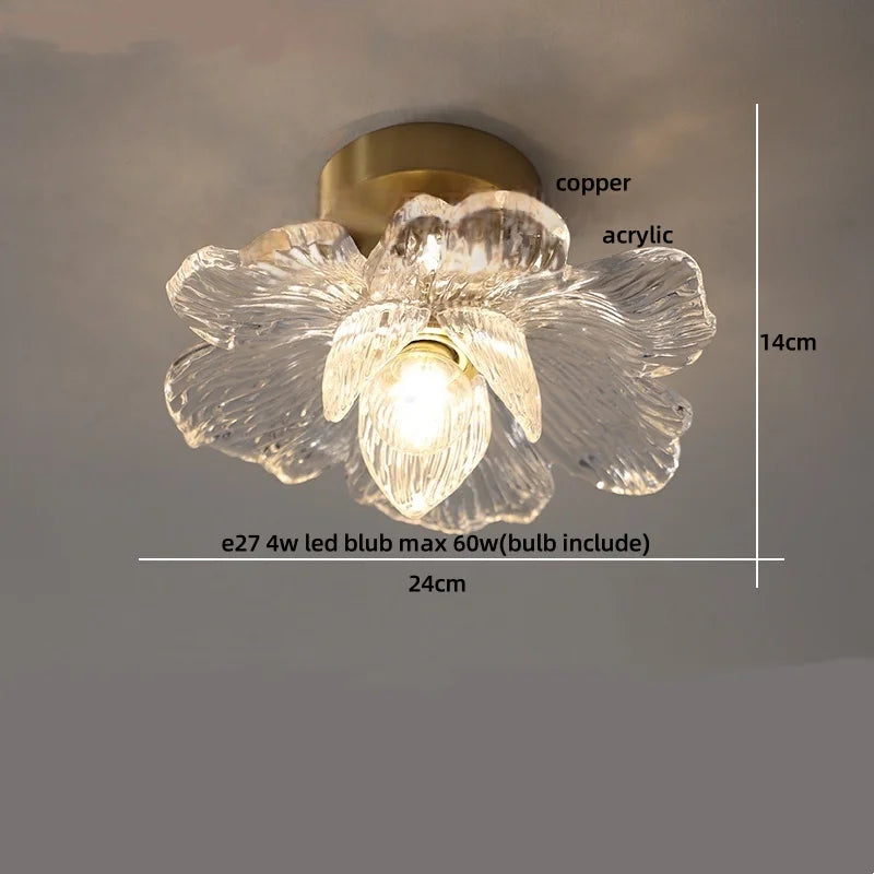 White Glass LED Ceiling Light Fixture with Wood Copper Canopy