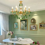 Green Crystal Chandelier for Living Room - Bohemian Style LED Pendant Lighting