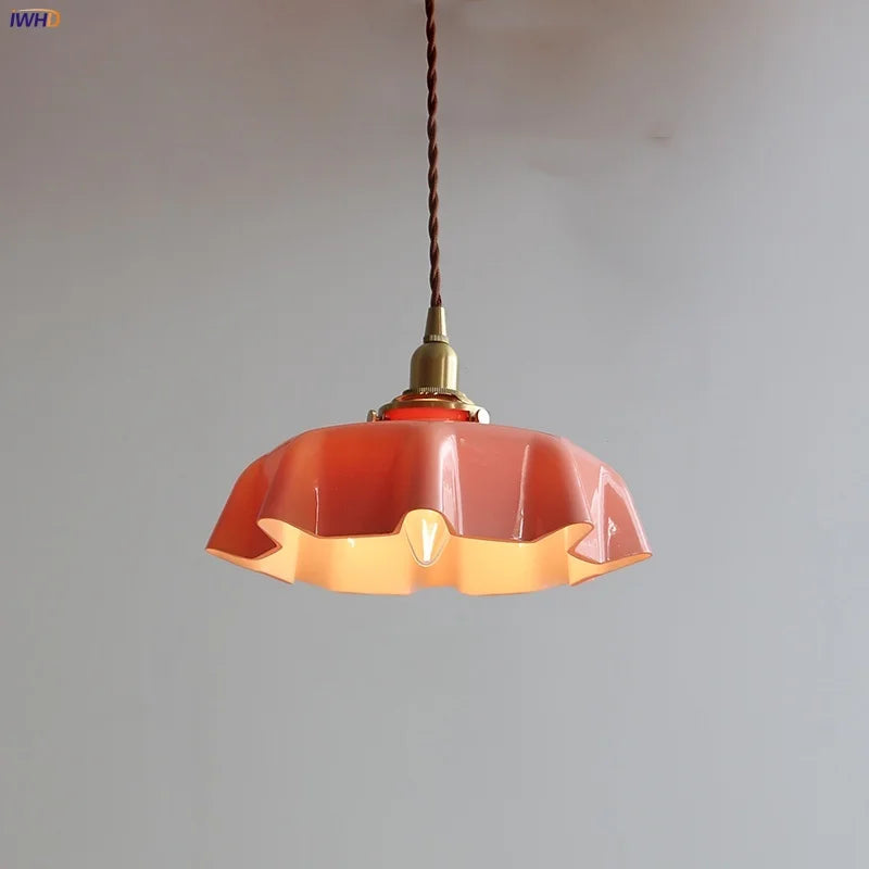 Modern Copper Glass Pendant Light Fixture for Reading Aisle Coffee Pink Home Decor
