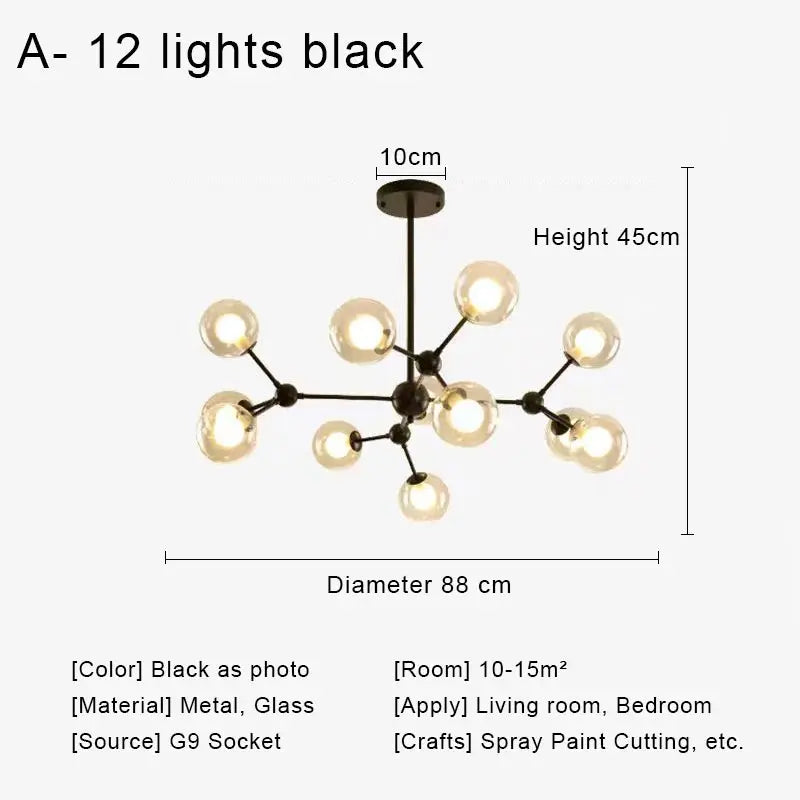 Glass Ball Pendant Chandelier for Living Room Bedroom Dining Room