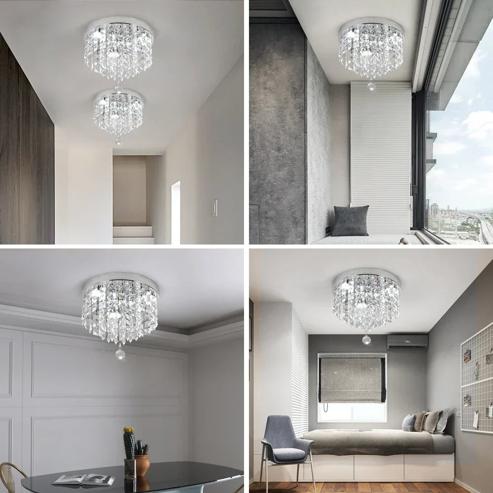 Luxury Crystal Ceiling LED Pendant Chandelier Silver Fixtures for Home Decor