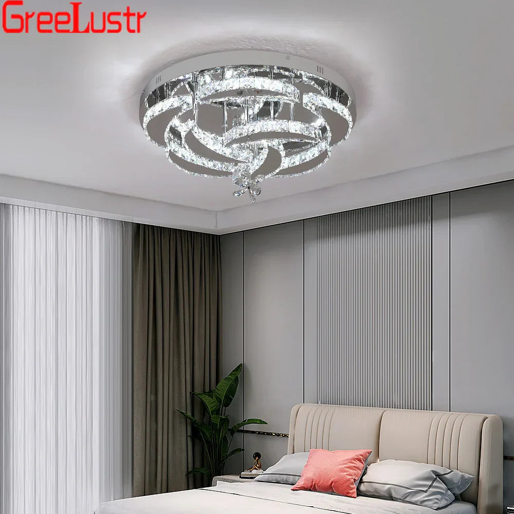 Crystal Raindrop Flowers Remote LED Chandelier Ceiling Light for Living Room