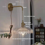 Amber Vintage LED Wall Light Glass Copper Pull Chain Switch Hallway Lamp
