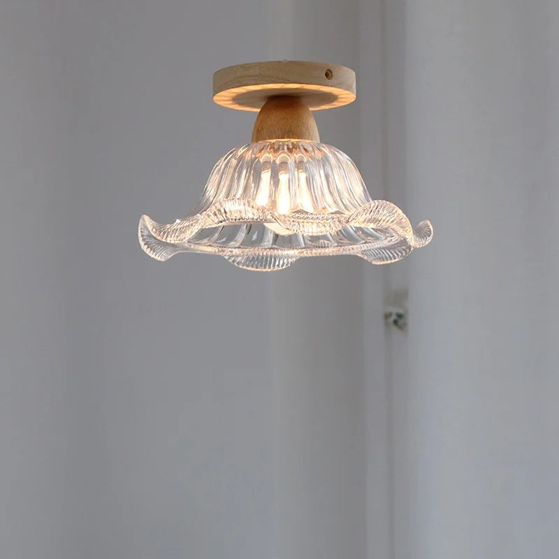 Crystal Wood LED Ceiling Lamp Clear Glass Modern Indoor Lighting