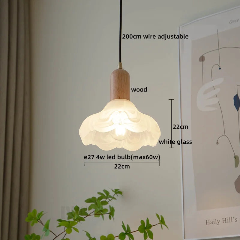 Wood Glass LED Pendant Light Suspension Luminaire for Home Decor
