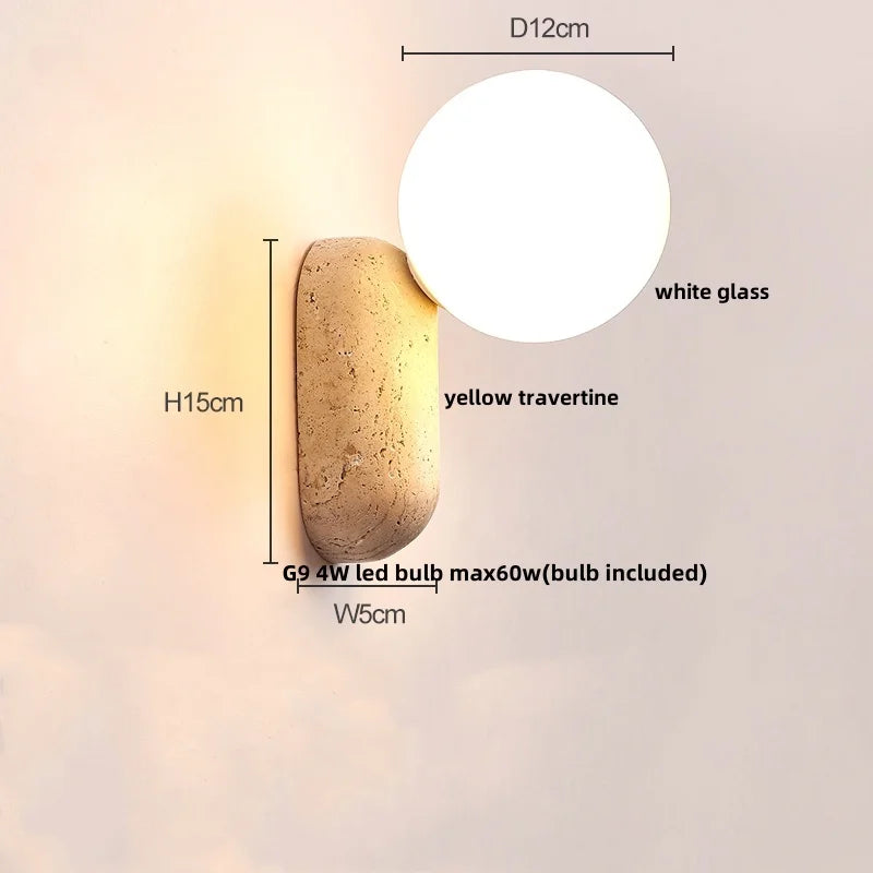 Yellow Travertine LED Wall Sconce for Bedroom Staircase Living Room - Nordic Modern Commercial-grade Mirror Light