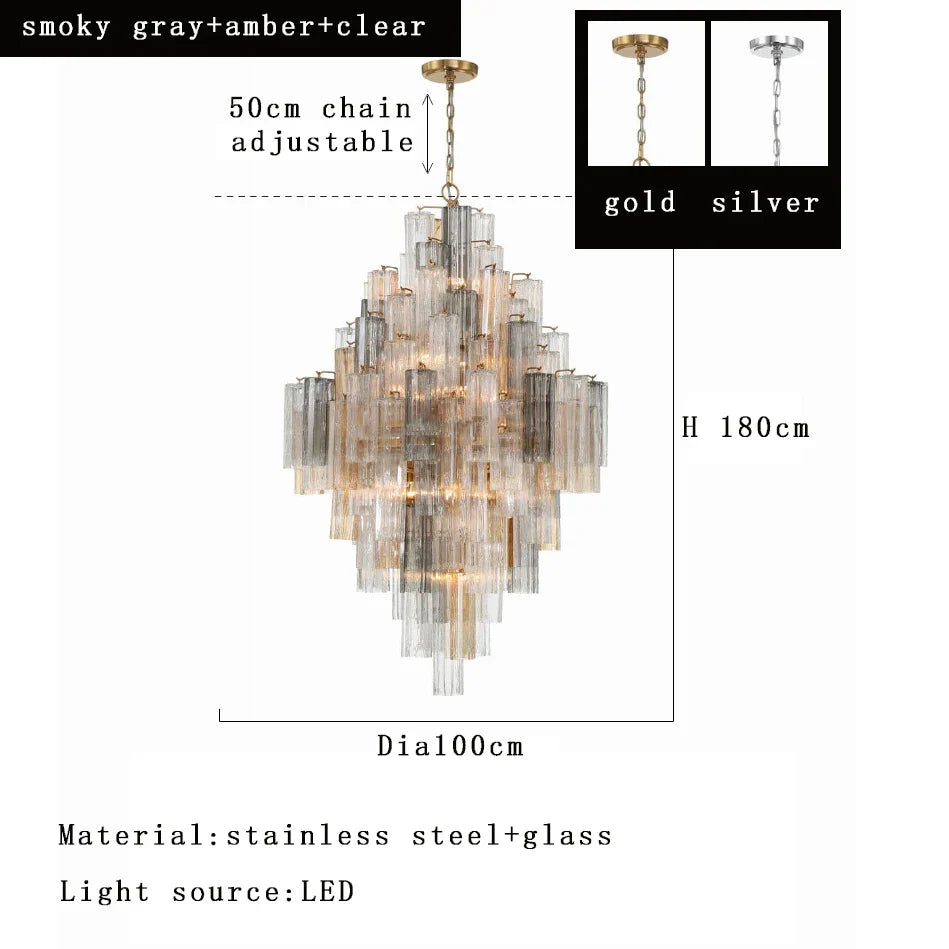 Classic Gray Glass Large Pendant Light - Vintage Lobby Hanglamp Lamparas