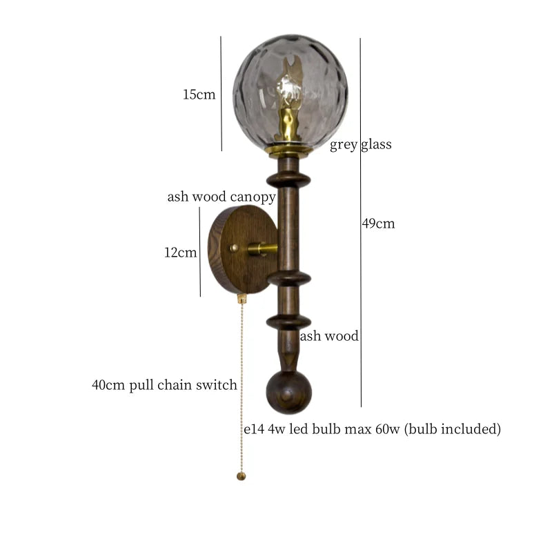 Afralia™ Tawny Glass LED Wall Sconce - Vintage Ash Wood Wandlamp