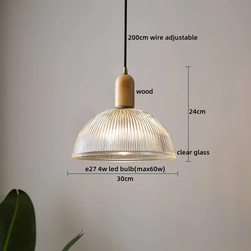 Wood Glass LED Pendant Light Suspension Luminaire for Home Decor