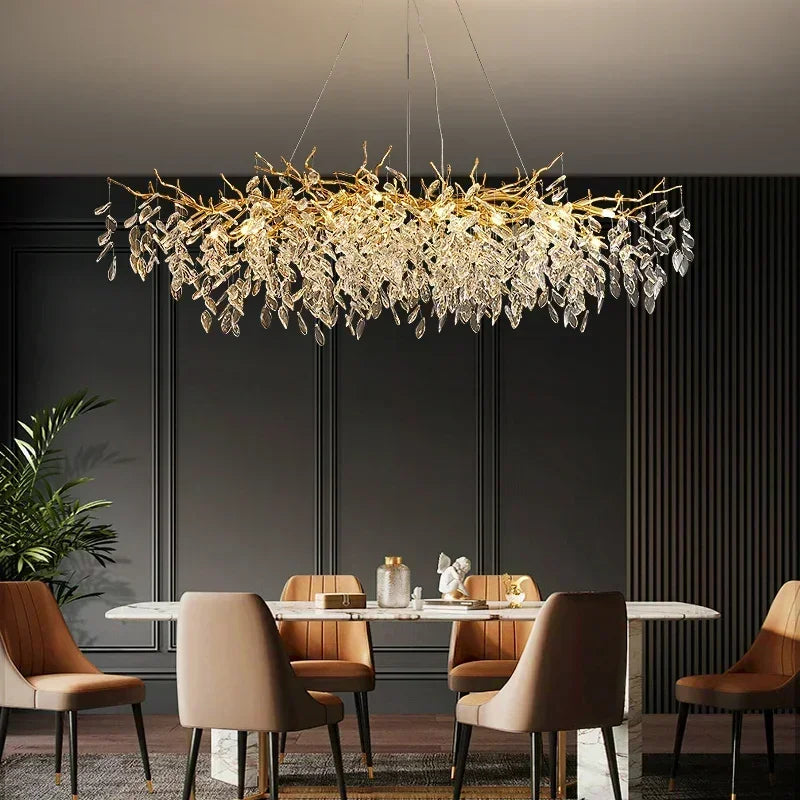 Crystal LED Pendant Lights Gold Dining Room Branch Chandelier
