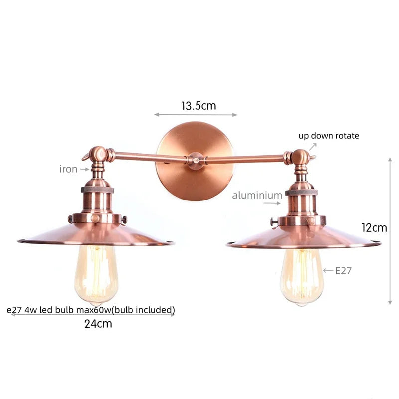 Adjustable Rustic LED Wall Lamp Antique Industrial Style Iron Vintage Lightings