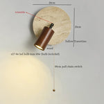 White Glass LED Wall Lamps Pull Chain Yellow Travertine Modern Bathroom Light