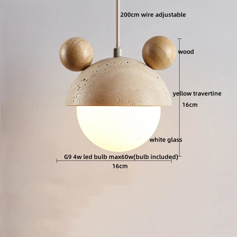 Yellow Travertine Wood LED Pendant Lamp - Nordic Modern Living Dining Room Light