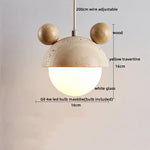 Yellow Travertine Wood Canopy Pendant Lights - Japanese Style Adjustable Globe LED Hang Lamp